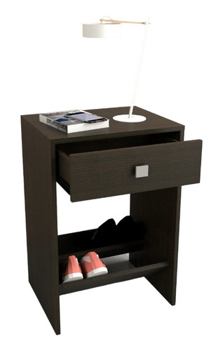 Mesa De Luz 1 Cajon Dormitorio Botinero Melamina 6420 Wengue