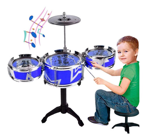 Bateria Infantil Completa Musical 5 Tambores 1 Banquinho