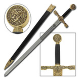 Espada Excalibur Dragão Dourado Aço Inox Medieval C/ Bainha