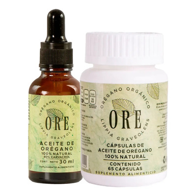 ORE Kit Aceite de Orégano 80% Carvacrol | Gotero 30 ml + Cápsulas 65 pzas, Orgánico Silvestre, Suplemento Natural | Meses sin interés