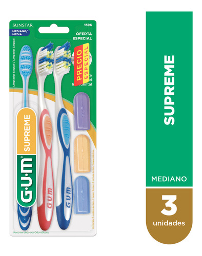 Cepillo De Dientes Gum Supreme Mediano Pack De 3 Unidades