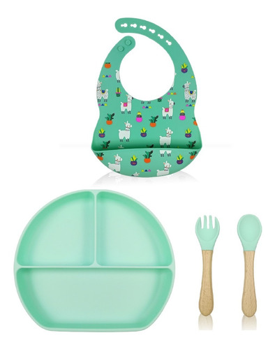 Set Alimentacion Bebe Silicona Premium Estampas 4 Productos