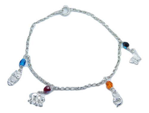 Pulsera Con Dijes Varios Colgantes Y Piedritas Plata 925