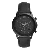 Reloj Hombre Fossil Neutra Chrono Análogo Correa Piel Color De La Correa Negro