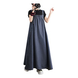 Vestido De Mezclilla Oscuro Con Bolsillos Para Mujer Con Aju