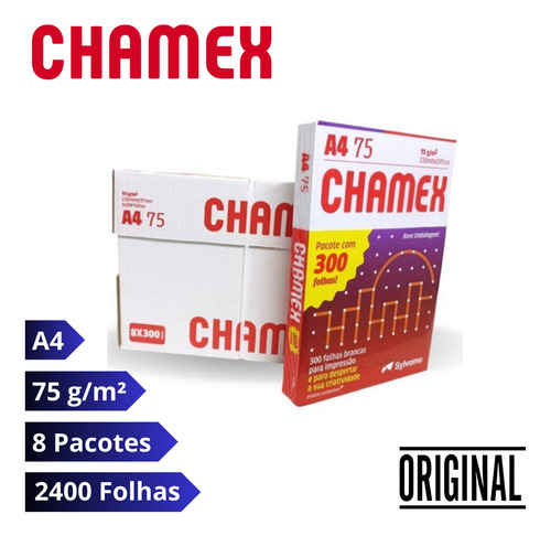 Caixa De Papel Sulfite A4 Chamex 75g 8 Pct X 300fls 2400 Fls