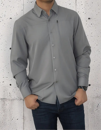 Camisa Tipo Pescador Para Hombre Regular Fit Manga Larga