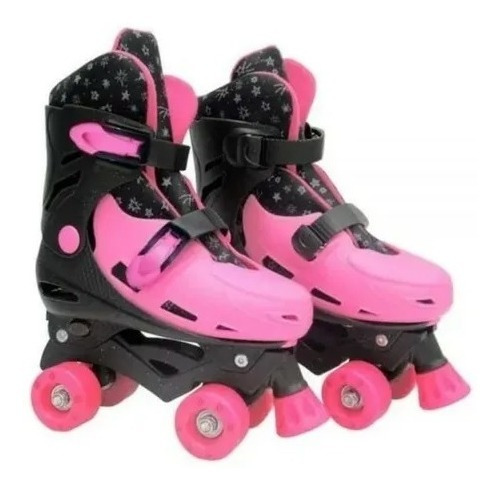 Patins Roller Glitter Rosa/preto Ajustável 33 Ao 36 - Dm