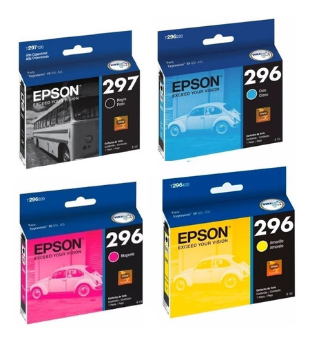 Cartuchos Epson 297 + 296 Colores Original Xp231 Xp441 Combo