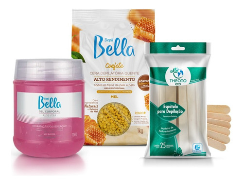 Depil Bella Cera Confete Mel + Gel Aloe Vera + Espátulas