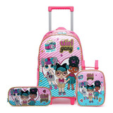 Kit Mochila Escolar Spector Rodinhas Princesas Menina Brilho Cor Rosa