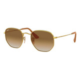 Óculos De Sol Ray-ban Round Hexagonal Collection Médio Armação De Aço Cor Polished Gold, Lente Light Brown De Cristal Degradada, Haste Polished Gold De Aço - Rb3548n