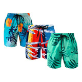 Kit 3 Shorts Tactel Praia Estampado Verão Floral Mauricinho