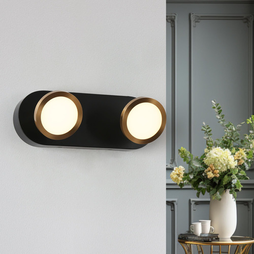 Tocador De Baño Led, Espejo De Pared Ajustable En Oro Negro,