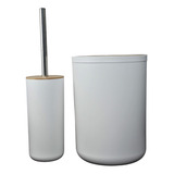 Set Baño Plastico Bambu X2 Cesto Vaiven Escobilla Cepillo Ne