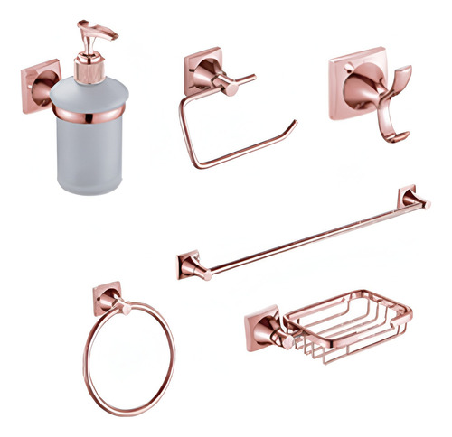 Juego Accesorios Baño 6 Piezas Meer Metal Color Oro Rosado Color Oro Rosa