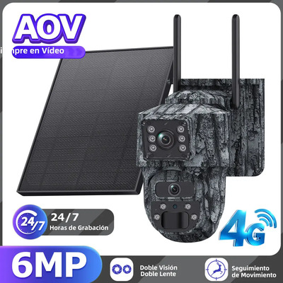Aov 24 Horas De Grabación De Doble Pantalla De La Cámara Solar 4g Al Aire Libre De Camuflaje Impermeable 6mp A Todo Color De Visión Nocturna De La Cámara De Vigilancia De Observación De Animales | Meses sin interés