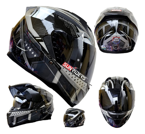 Casco Integral Moto Edge Marvel Black Panther Ece Y Dot Fz 