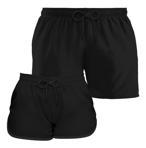 Kit Short Casal Tactel Liso Combinando Moda Praia Academia