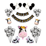 Set Feliz Cumple Globos Forma De Vaca  Banderin Y Manchas 