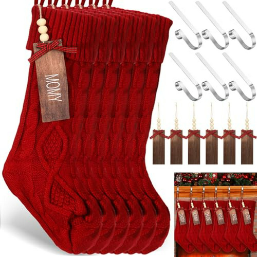 Kit 6 Calcetines Navidad Tejidos Con Soporte Y Etiquetas