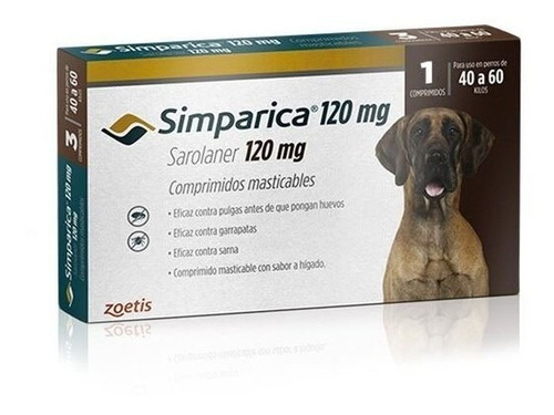 Comprimido Simparica Flea & Tick 40 A 60 X 1 Comp