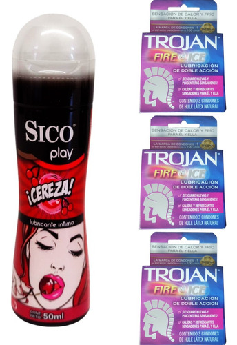 Lubricante Intimo Sico Play Cereza 50ml + 3 Condones