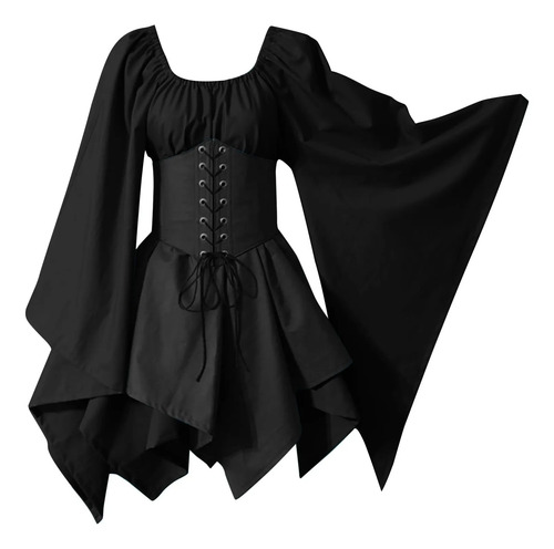Disfraz E Para Mujer, Manga Gótica, Manga Corsé, Cuello Redo