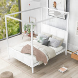 Lch Cama Con Dosel Tamano Queen De Madera Maciza, 4 Posters,