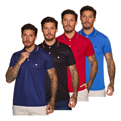 Kit 4 Camisa Cravo Azul Gola Polo Masculina Premium Slim