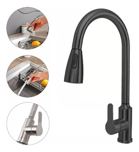 Llave Lavaplatos Extensible Griferia Monomando Cocina Negro