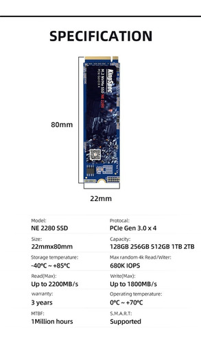 Ssd Nvme M.2 512 Gb 35000mbp/s