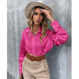 Camisa Cetim Feminina Pink Moda Blogueira Gringa 