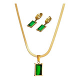 Conjunto De Collar Y Aretes Verdes Dorados Fiesta Boda Mujer