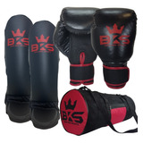 Luva Boxe Muaythai Kickboxing + Caneleira + Bolsa Bks