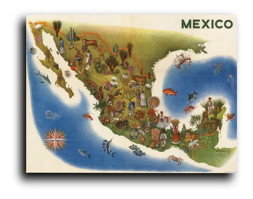 Cuadro Decorativo Canvas 80x120 Mapa De Republica Mexico