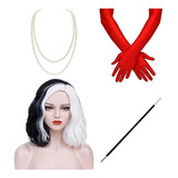 Gift Conjunto De Peruca Cruella Feminina Preta E Branca De