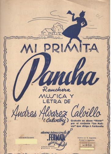 Partitura Ranchera Mi Primita Pancha De Andrés Calvillo