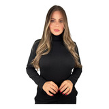 Blusa Cacharrel Feminina Gola Alta Tricot Manga Longa Preto