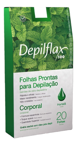 Folhas De Cera Depilatória Corporal  Hortelã Depilflax 20un.