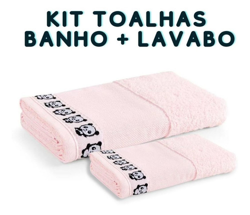 Kit Toalhas Infantil Banho E Lavabo Rosa Panda Karsten