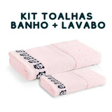 Kit Toalhas Infantil Banho E Lavabo Rosa Panda Karsten