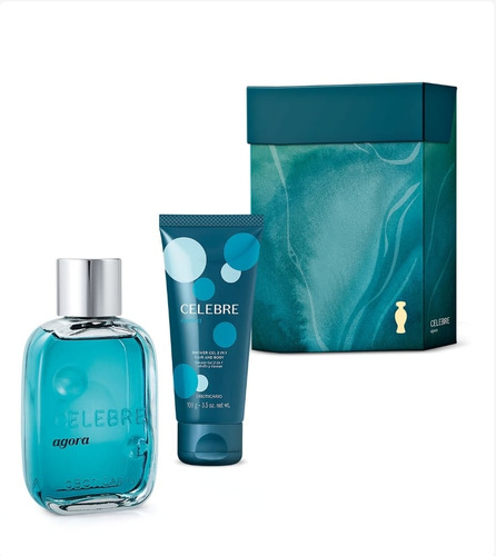 Kit Presente Celebre Agora Masculino (2 Itens) Oboticário Perfume Fragrância Para Homem Promoção Lançamento Caixa Shower Gel Banho Sabonete Perfumado