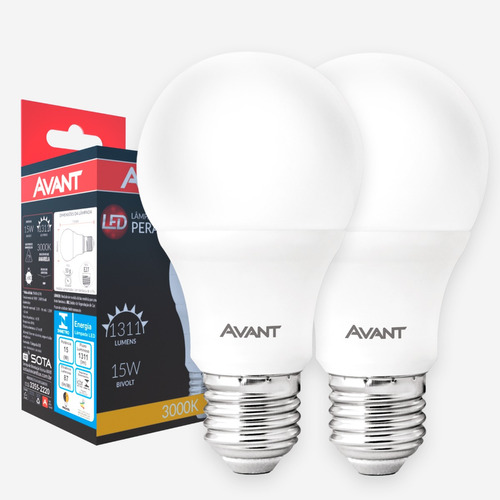 Kit Com 2 Lâmpadas 15w Led Amarela 3000k Avant Bivolt E27