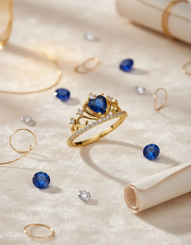 Anillo Para Dama O 15 Años Corona Piedra Azul Oro Sólido 10k | Meses sin interés
