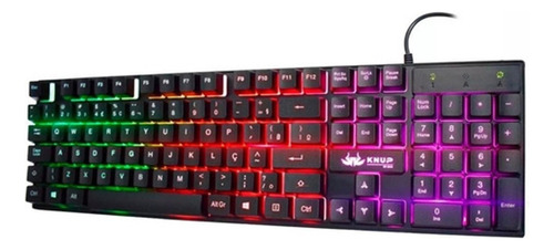 Teclado Gamer Knup Kp-2043 Qwerty Português Brasil Cor Preto Com Luz Verde, Vermelha E Lilás