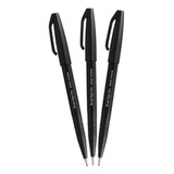 Kit 3 Caneta Brush Sign Pen Preto - Pentel