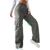 Pantalones Cargo Con Bolsillo Solapa Lateral Y Cintura Media