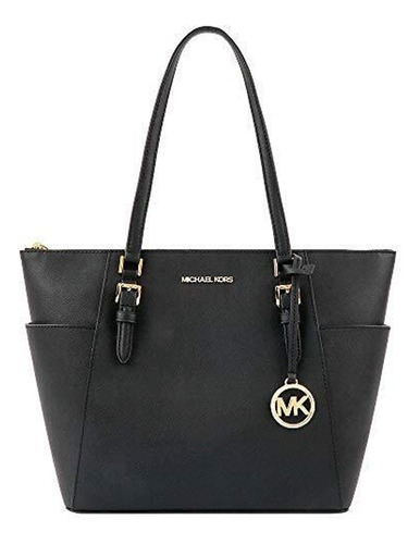 Bolsa Tote Michael Kors Charlotte Large Tote Bag Diseño Lisa De Cuero Saffiano  Black Asas Color Negro