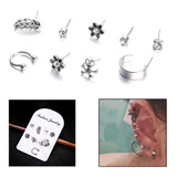  Set De Argollas Aros Piercing Moda Belleza Flores 9 Aritos